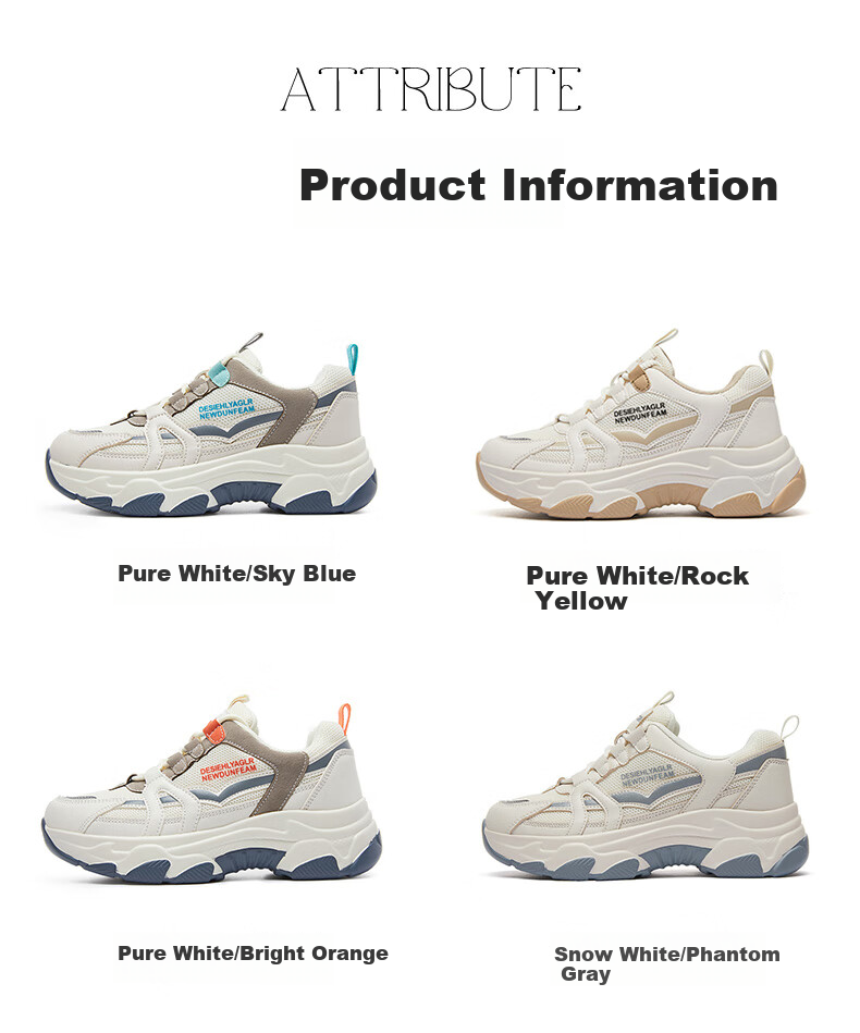 Yierkang Women's Chunky Sneakers, Casual Sports Shoes, Lightweight Mesh Upper, Thick-Soled Versatile Trendy Shoes, Snow White/phantom Gray, Size 35 2