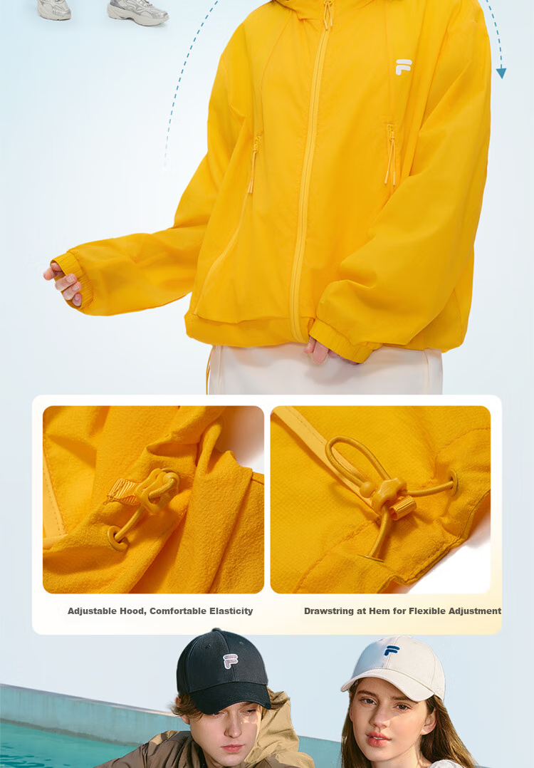 FILAFUSION FILA Trendy Couple's Woven Jacket, Summer Loose Sun Protection Hooded Top 5