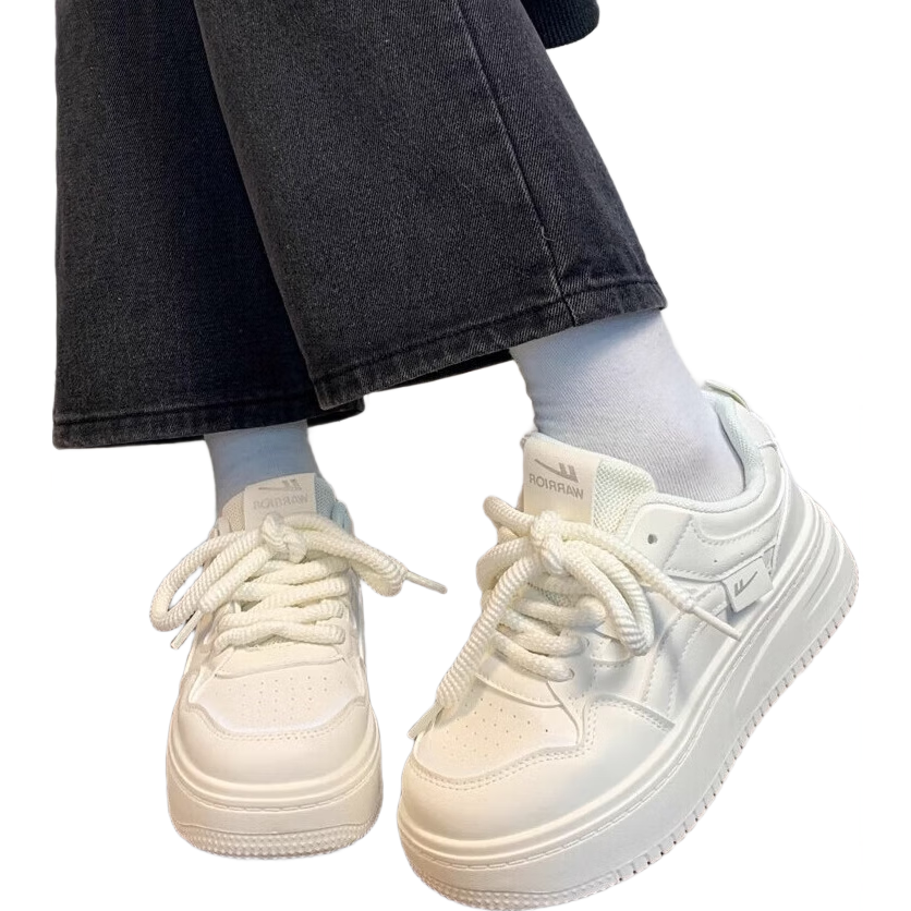 Warrior Women's Shoes, Autumn New Style Sneakers, Trendy Versatile Thick-Soled White Shoes for Women J576Z, Beige/white | Lightweight Shock Absorption, Size 37
