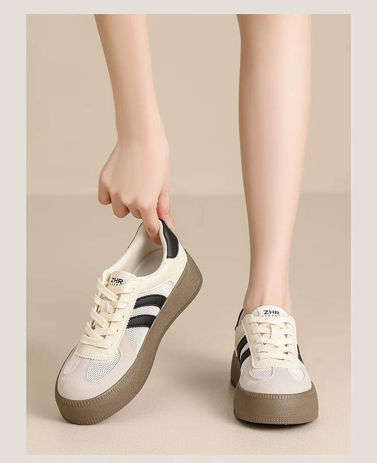 ZHR Women's Summer Training Shoes Mesh Breathable Classic Colorblock Thick Sole Sports Sneakers KS63FE Beige Black Size 38 11