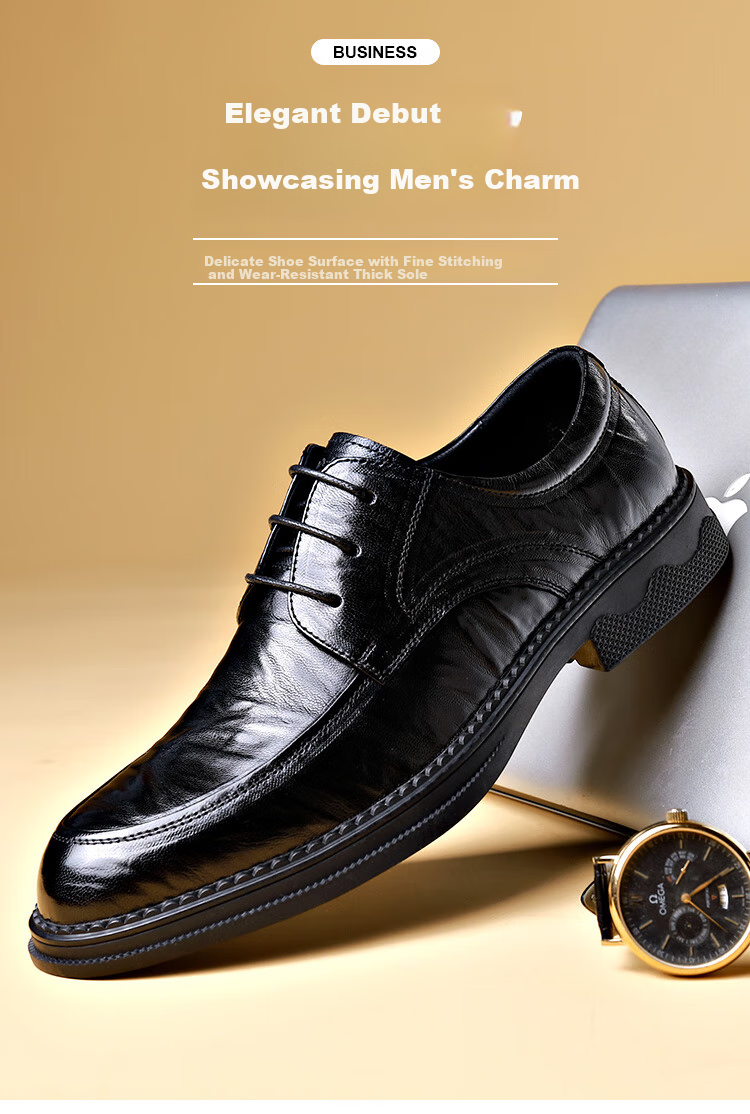 St&Sat Men's Shoes, Top-Grain Sheepskin, Hand-Stretched Leather Shoes, Business Casual Leather Shoes for Men, Black, Size 42 1