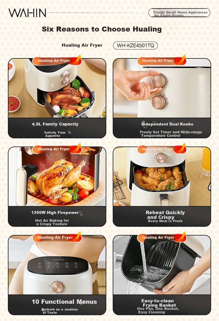 Hualing Midea Air Fryer with Dual Knobs, Large 5L Capacity for Home Use, No-Flip Steam Tender Roasting, Multifunctional Low-Fat Frying And Baking Oven WH-KZE5015 1