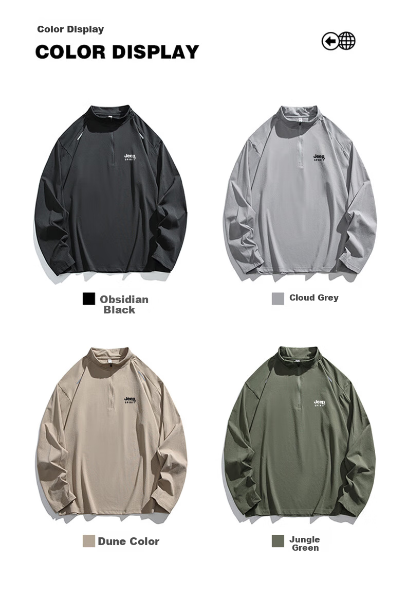 JEEP SPIRIT Men's Long Sleeve T-Shirt Spring Casual Sports Base Layer Outdoor Quick-Dry Top Cloud Gray XL 8
