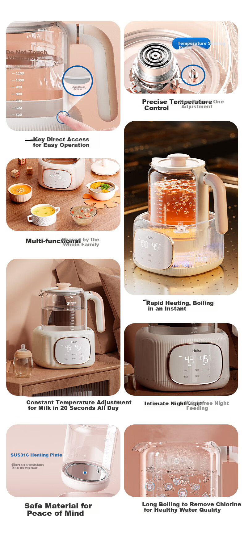 Haier Household Electric Kettle 1.2L, Smart Constant Temperature Baby Formula Maker, Insulated Water Purifier for Milk Powder And Tea Brewing, HBM-H121S 2