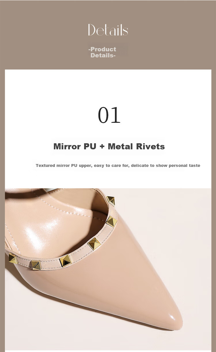 ZHR Rivet High Heels for Women, Elegant Pointed Toe, Socialite Style, Thin Heel Pumps, Sexy Closed-Toe Sandals for Women, IE02, Nude Pink, Size 34 5