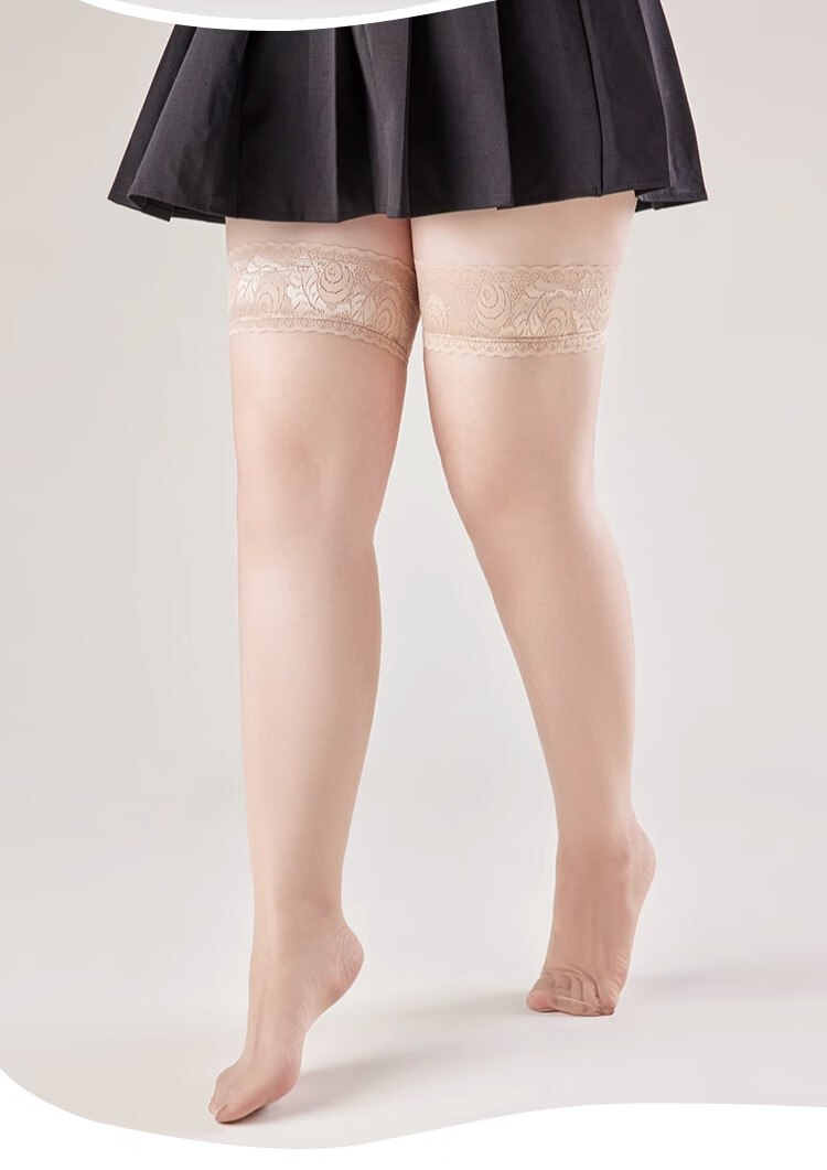 LangSha Spring Summer New Plus Size Thin Anti-Snag Over-the-Knee Lace Trim Stockings for Plus Size Women 17