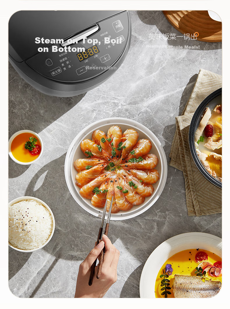 Midea Rice Cooker, 22-Minute Quick Cooking, Home Use, 5L Large Capacity for 5-6 People, Colorful Large Screen, Metal Body, High Power, Smart Reservation, Micro-Pressure RC520 13
