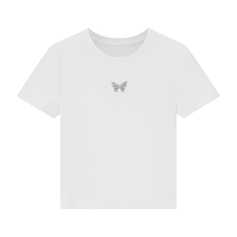 Vimly White Regular Shoulder Short-Sleeve T-Shirt for Women, Summer 2026 Slim-Fit Distinctive Printed Short Top, Off-White, M
