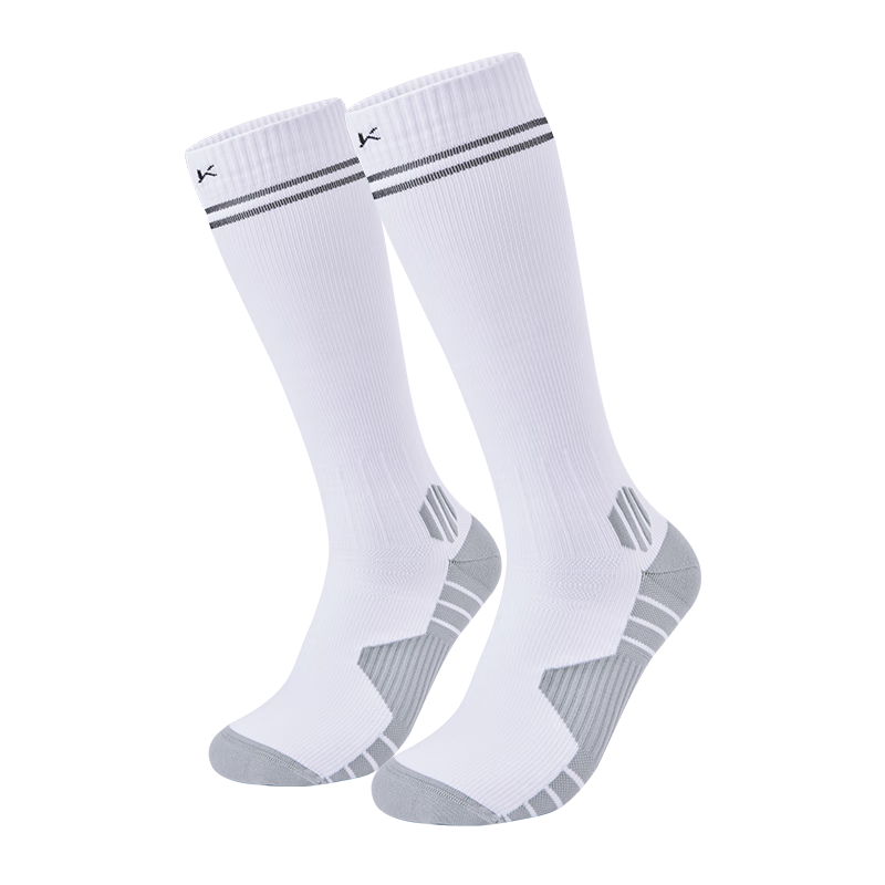 Keep Men's Long Compression Sports Socks Professional Marathon Football Running Calf Socks 2 Pairs White Size M