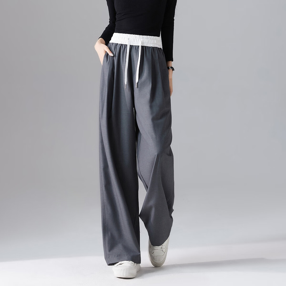 Dme [Sustainable Inclusion] Spring Simple Style Elastic Waist Banana Pants Fashionable Color-Block Spliced Women's Casual Pants