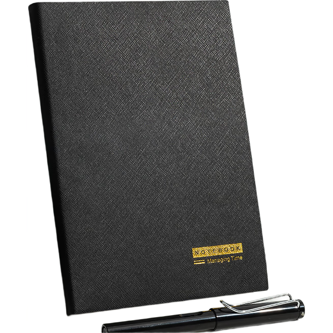 M&G Black Soft Leather Cover Notebook, Meeting Office Supplies, Conference Record Book, Diary, Journal, Business B5, 150 Sheets Single Book PB5F42