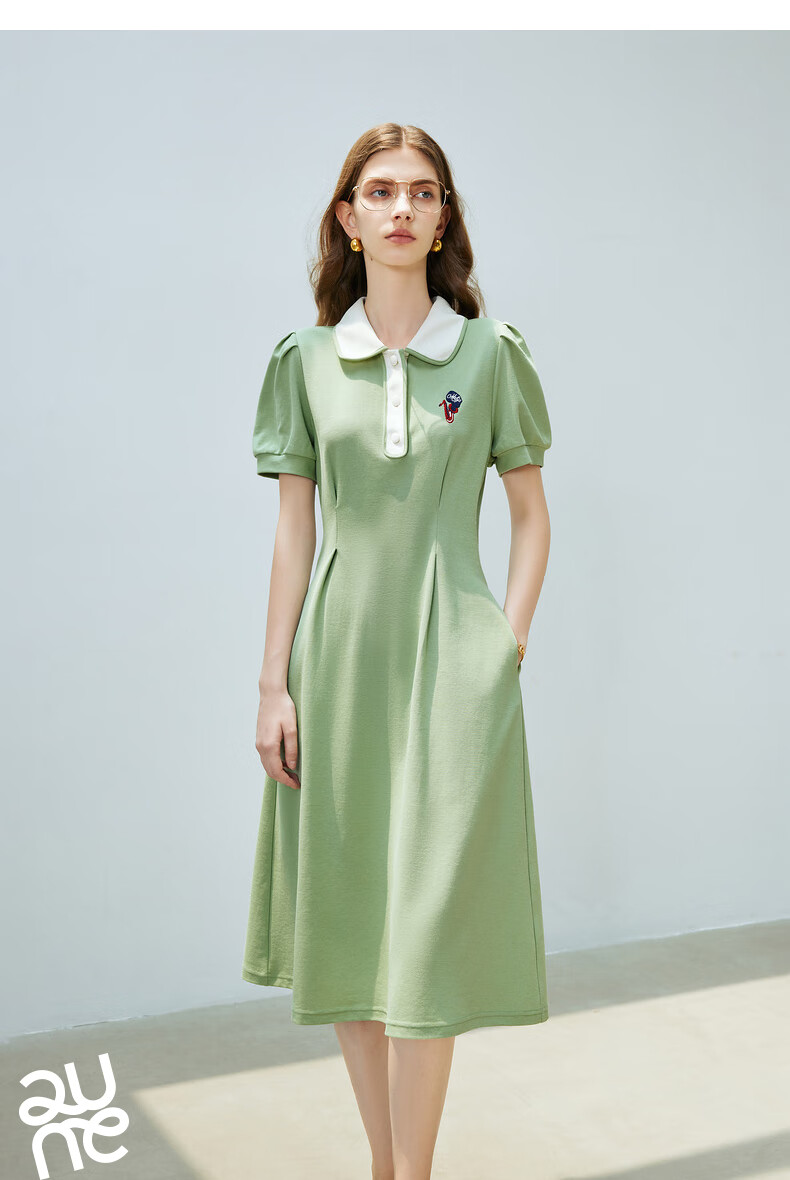 Chuyu Polo Collar Dress with Waist-Cinching Slimming Effect for Women, New Summer 2025 A-Line Short-Sleeve T-Shirt Midi Skirt, Gray, Size S 31