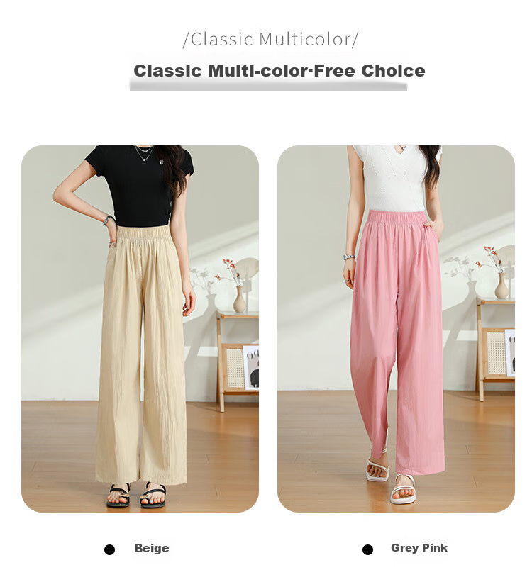 Jeanswest Casual Pants for Women, Summer Trendy Loose-Fitting Draping Solid Color Versatile Yamamoto Wide-Leg Pants, Pink, Size L 6