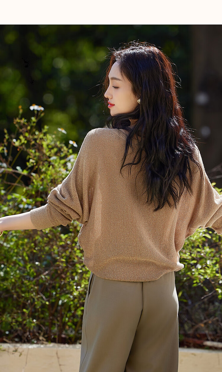 Dme [Jinsimian Sha] Spring And Autumn Lightweight Mature Retro Style Ribbed Round Neck Sweater, Batwing Sleeve, Concealing Knit Sweater, Women's Top 11