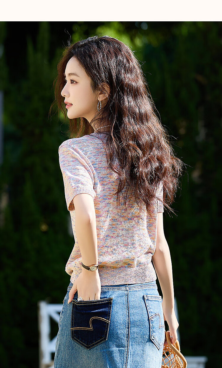 Dme [And Say Goodbye to Heat] Summer Linen-Cotton Blend Sweater, Elegant Floral Pattern, Petite Knit Top for Wome 9