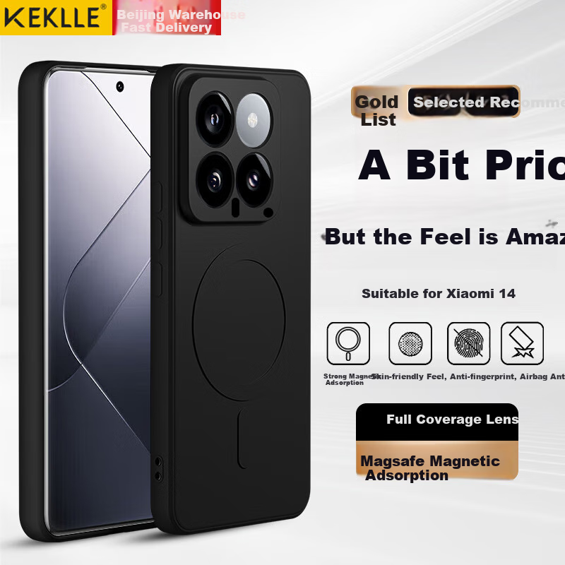 KEKLLE Чехол-накладка для Xiaomi 14, силиконовый, с магнитом, черный