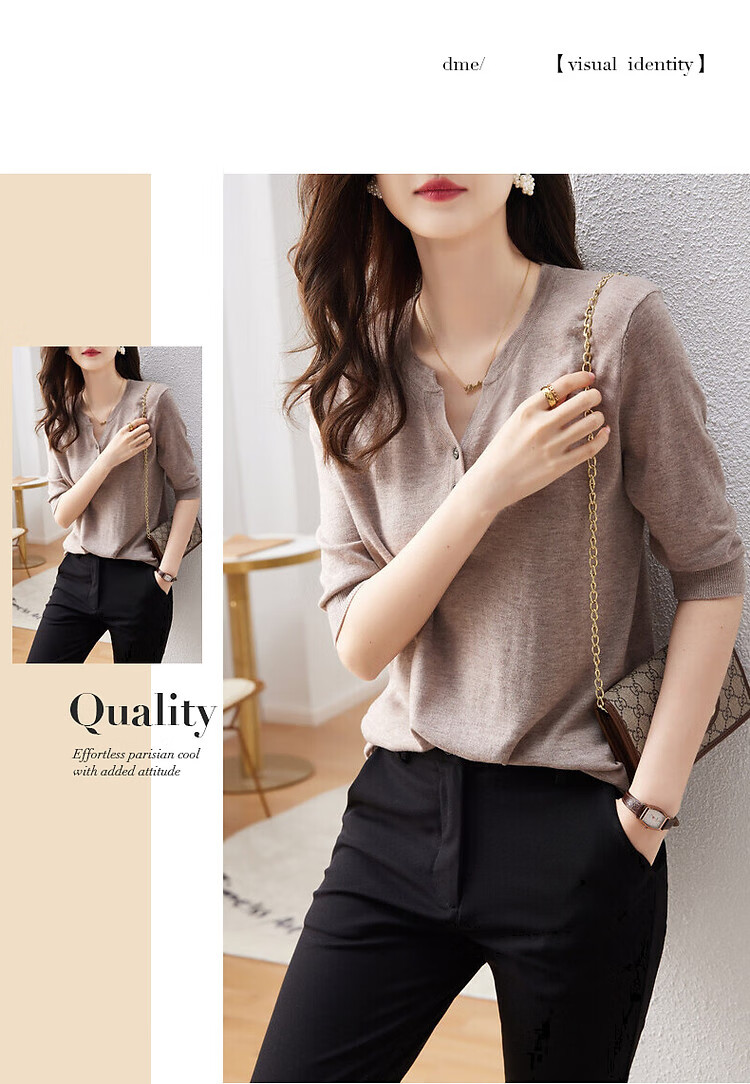 Dme [Baohe Milk Cheese] Spring And Summer Semi-Sheer Cardigan, Five-Quarter Sleeve, Petite Knit Sweater for Wome 5