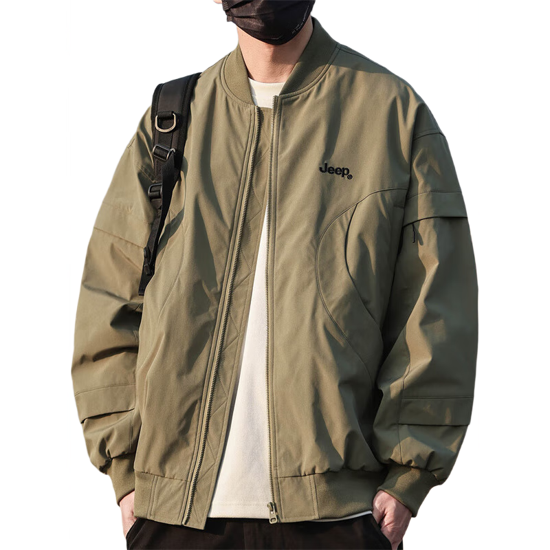 JEEP Men's Autumn Winter Trendy Baseball Jacket Casual Loose Workwear Coat Military Green 2XL