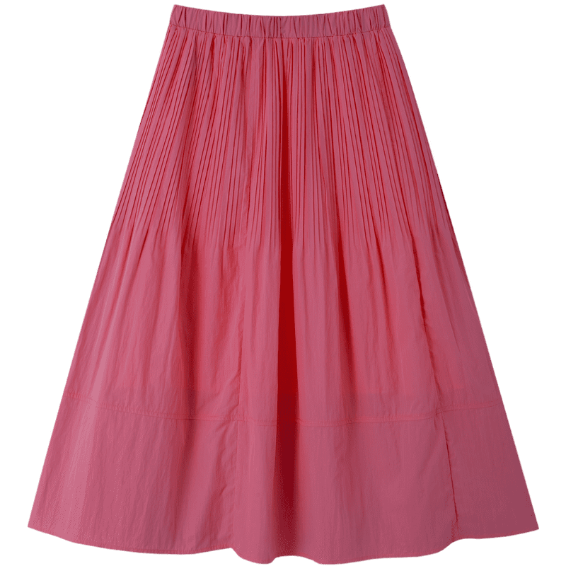 Dme [Lingdong Muxi] Spring French Cloud-Feel Cotton Elastic Waist Pleated A-Line Breathable Midi Skirt for Wome