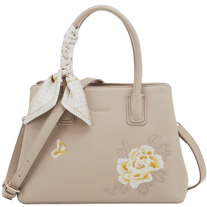 Yierkang Birthday Gift Large Capacity Tote Bag Embroidered Mom Shoulder Crossbody Ladies Handbag Women's Style 2026 Apricot