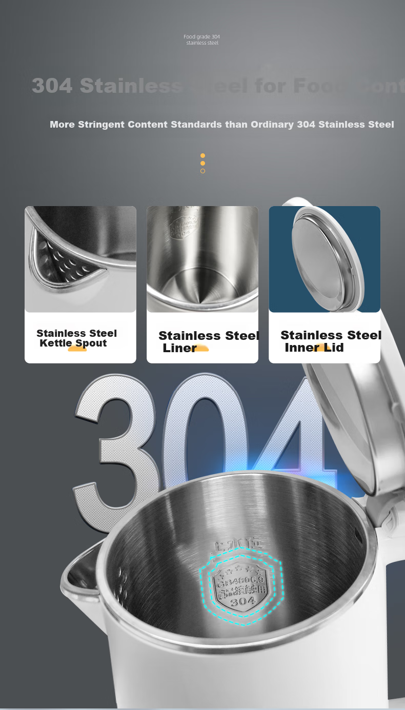 Grelide Electric Kettle, 1000W Low Power, for Student Dormitory, 1L Capacity, Double-Layer Anti-Scalding Design, Hotel-Grade 304 Stainless Steel Seamless Inner Pot, Hot Water Kettle HD1010 8