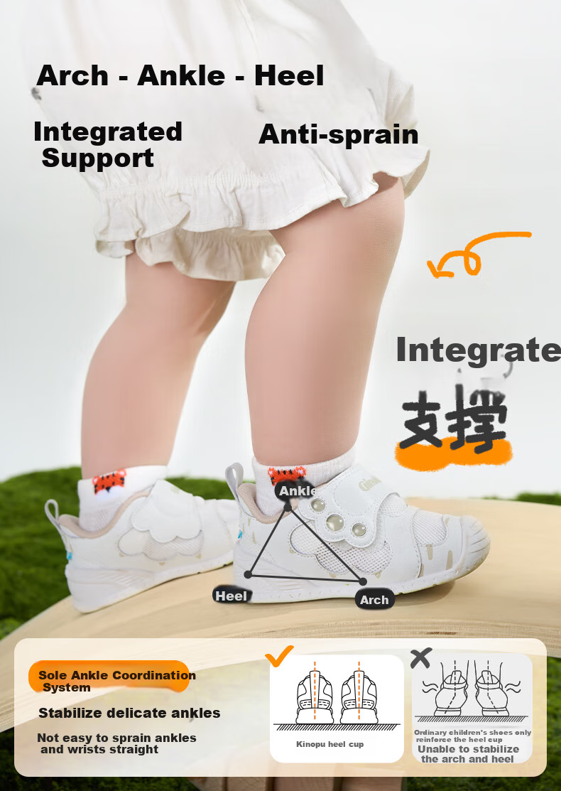 Ginoble Toddler Shoes, Baby Summer Mesh Shoes, for 8-18 Months, Boys And Girls Functional Shoes, GB2438 Orange-Red/white 3