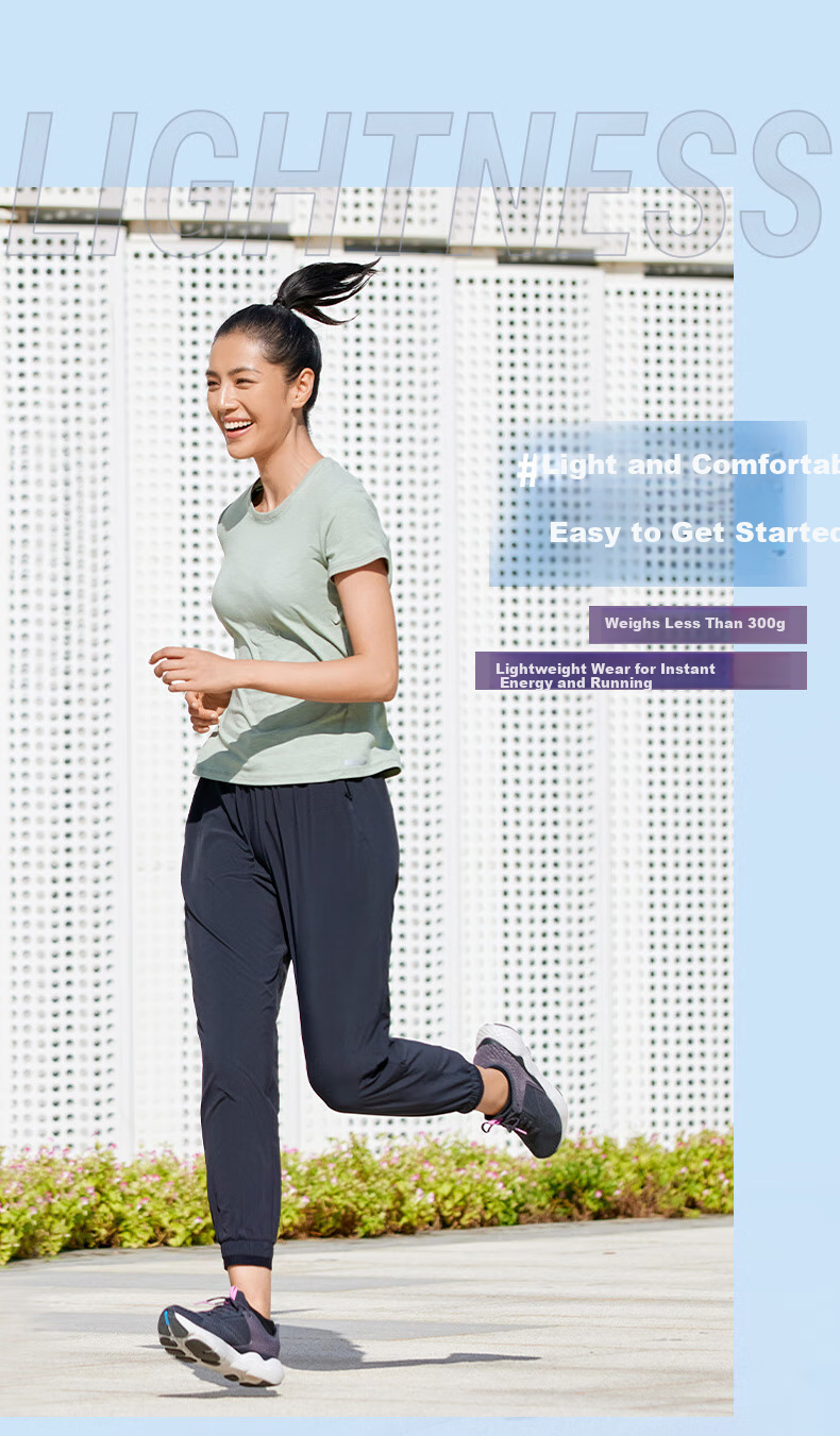 DECATHLON Women's Joggers, Loose-Fit Nine-Point Running Pants, Outdoor Quick-Dry Breathable Trousers, Long Stone Black, 4514117 3