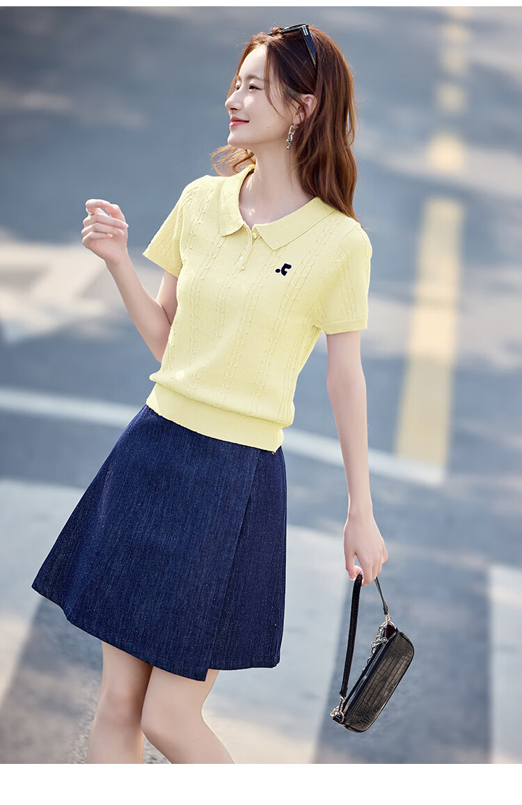 Shangjing Women's Short Sleeve Knit Top Summer New Sweet Polo Collar Slim T-Shirt 21