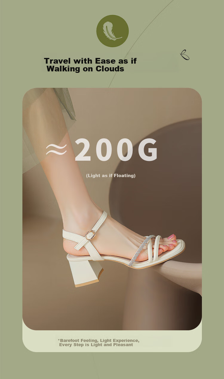 ZHR Chunky Heel Sandals for Women, Summer Elegant Rhinestone Single-Strap Women's Shoes, Versatile Square-Toe Women's Footwear, JF15, Beige, Size 38 5
