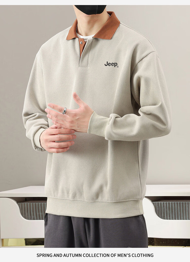 JEEP Men's Sweatshirt, Spring And Autumn Heavyweight Polo Collar Long Sleeve Casual Top, Black, 3XL 7