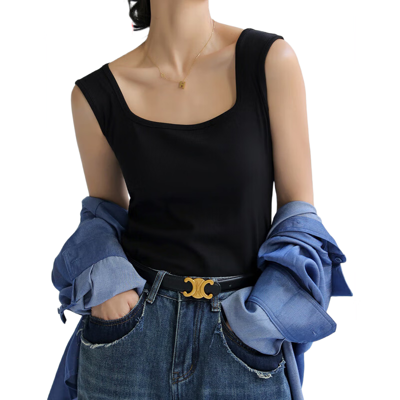 LangSha Square Neck Vest Women's High-End Versatile Slim Fit Sleeveless Base Shirt Small Camisole