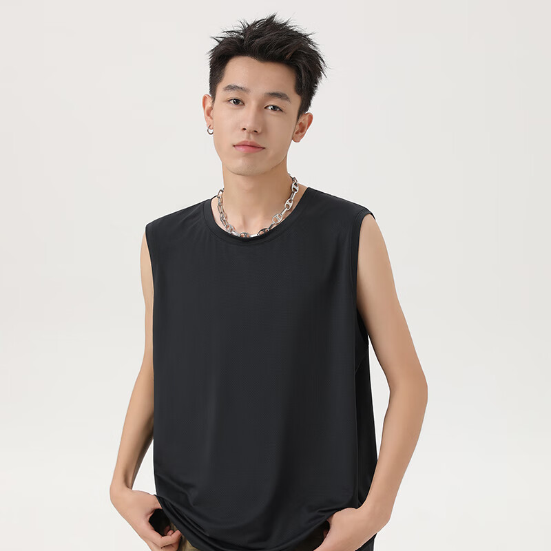 GENIOLAMODE Men's Tank Top, Summer Ice Silk Cool-Feeling Quick-Dry Breathable Running Sports Sweat-Wicking Versatile Sleeveless T-Shirt, White, M