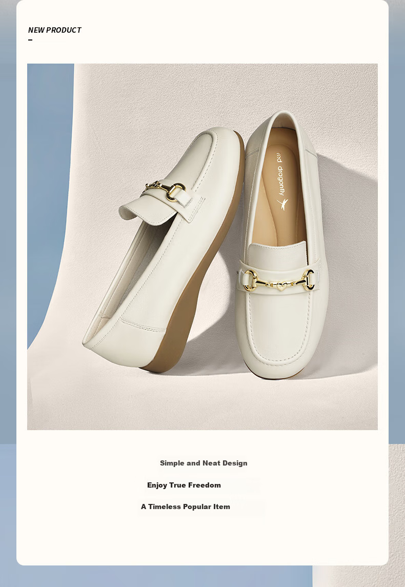 RED DRAGONFLY Loafers, Spring Comfortable Flat Shallow Slip-On Women's Shoes WBB15210, Beige, Size 38 2