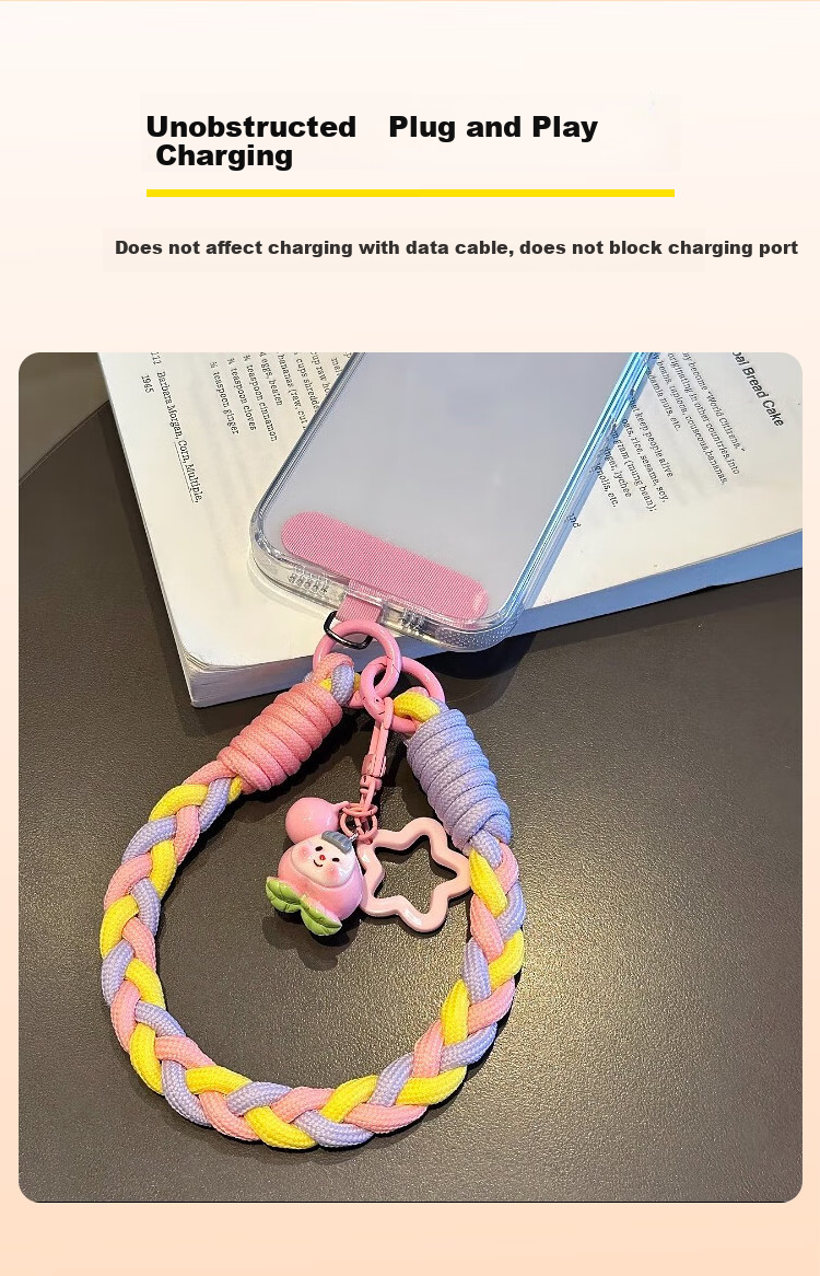 BZBC Phone Strap, Wrist Short Phone Chain, Phone Case Anti-Loss Cord, Thickened Nylon Handmade Three-Strand Braided Thickened Phone Cord Anti-Loss Chain [Pink Yellow Purple] 9