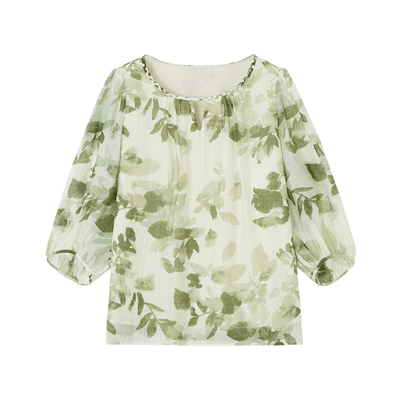 Dme [Zhi Ci Qinglu] Summer Artistic Style Lyocell Printed Shirt, Natural Comfortable Flowy Blouse, Women's Top