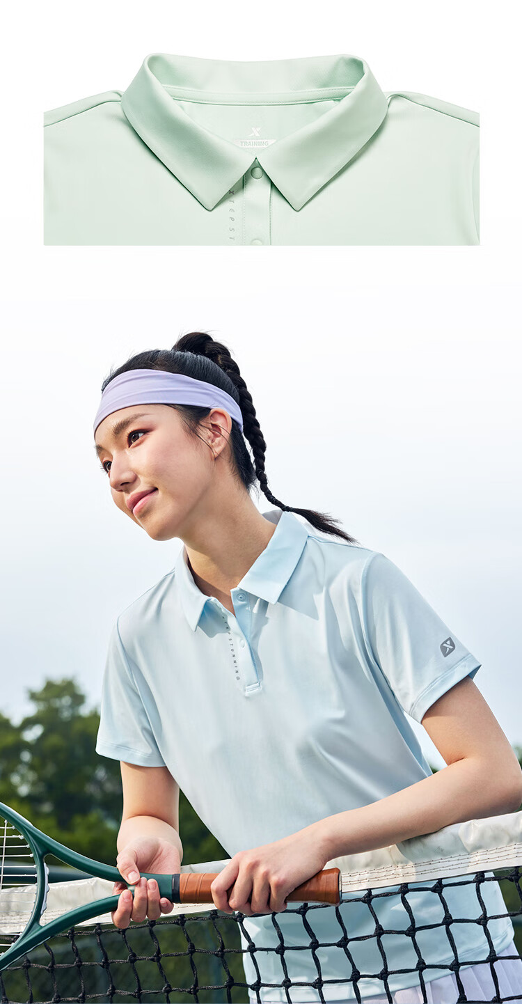 XTEP Women's Quick-Dry Short Sleeve Polo Shirt Summer Training Badminton Yoga Sports Top with Set-In Shoulder and Turn-Down Collar 6