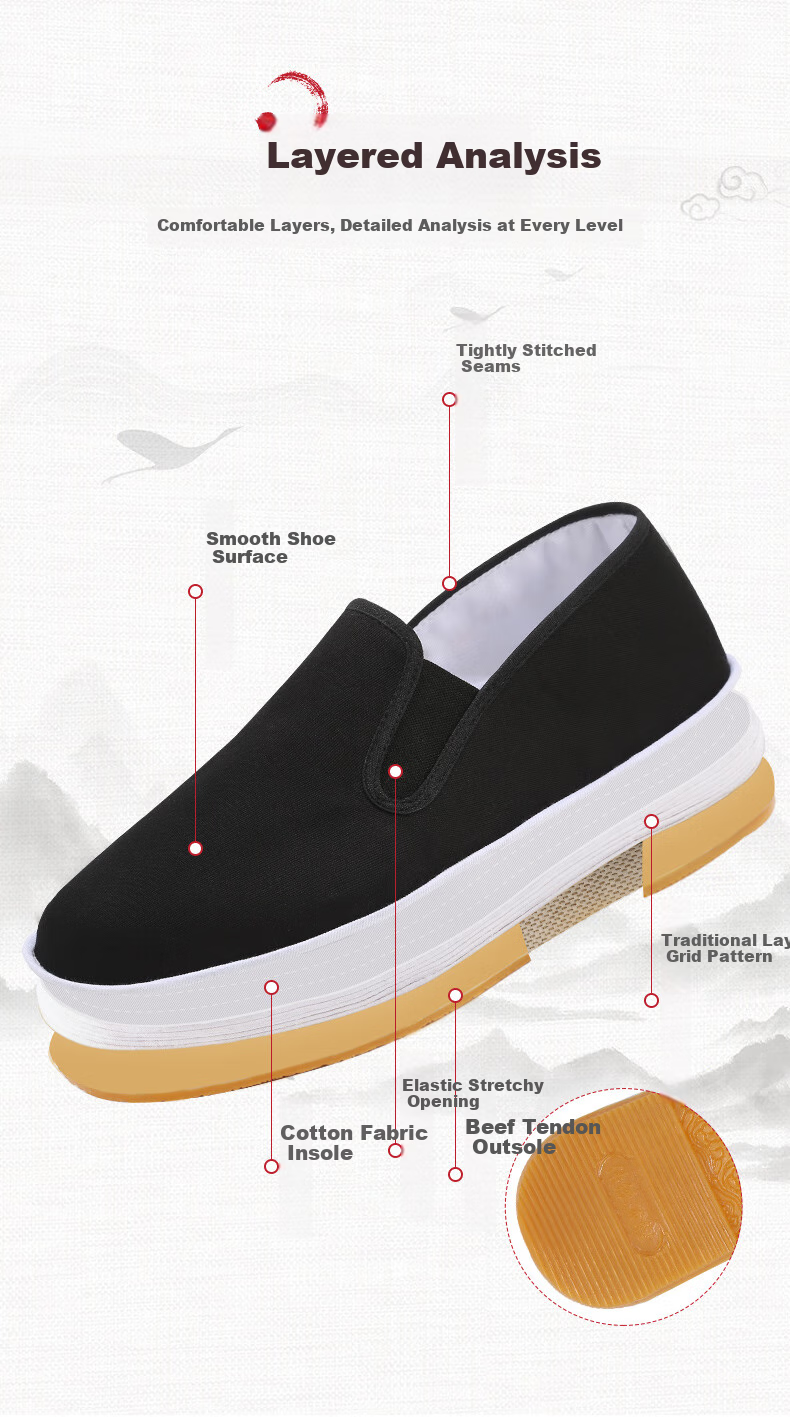 YUZHAOLIN Traditional Beijing Cloth Shoes, Handmade with Thousand-Layer Sole, Slip-On Loafers, Casual Comfortable Footwear for Men, Y1S-1003, Size 43 5