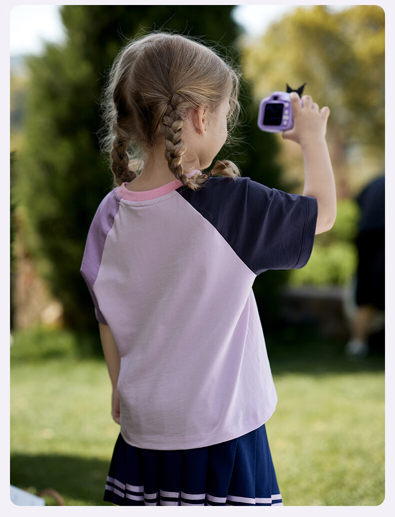 David Bella Kuromi Girls' Short Sleeve T-Shirt Summer Children's Cotton Purple Top Kids Clothing 20