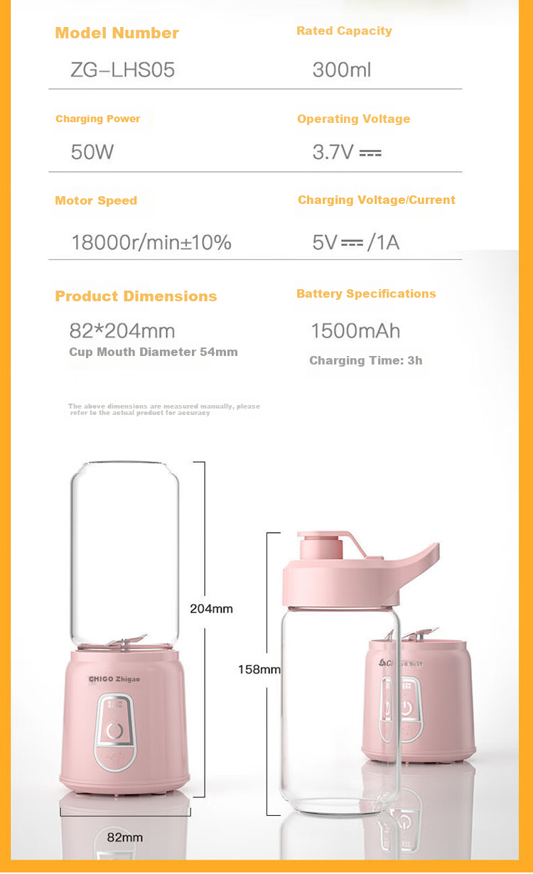 CHIGO Portable Household Juicer Wireless Charging Juice Blender Outdoor Travel Cup 1L Small Ice Crushing Fruit Juicer Birthday Gift M01 20