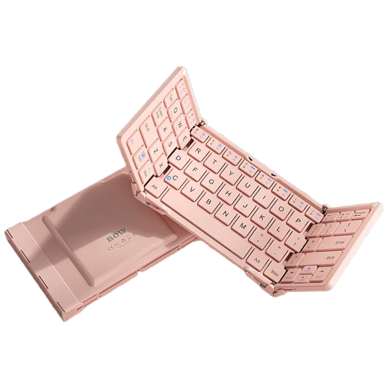 B.O.W Hangshi HB066 Keyboard, Wireless Bluetooth Keyboard, Office Keyboard, Foldable And Portable, 64 Keys, Mobile Phone And Tablet IPad Keyboard, Ultra-Thin Chocolate Keys, Pink