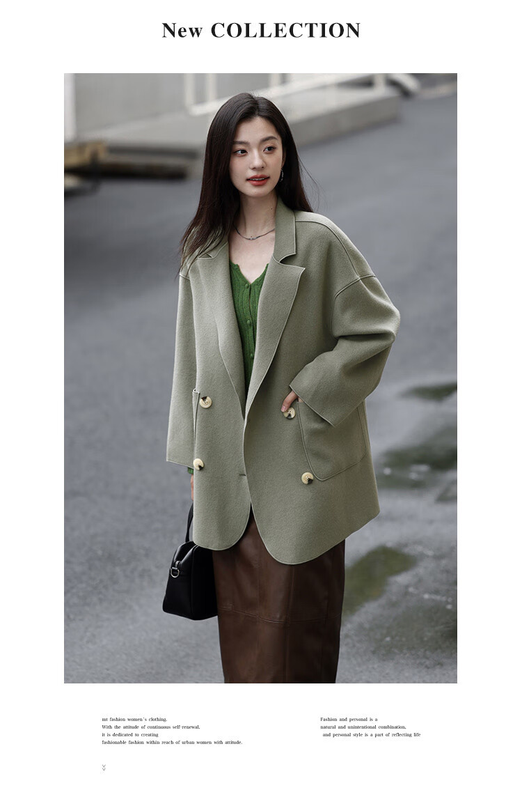 MT Korean Style Autumn Street Minimalist Classic Large Lapel Pocket Double-Faced Wool Coat Light Camel M 6