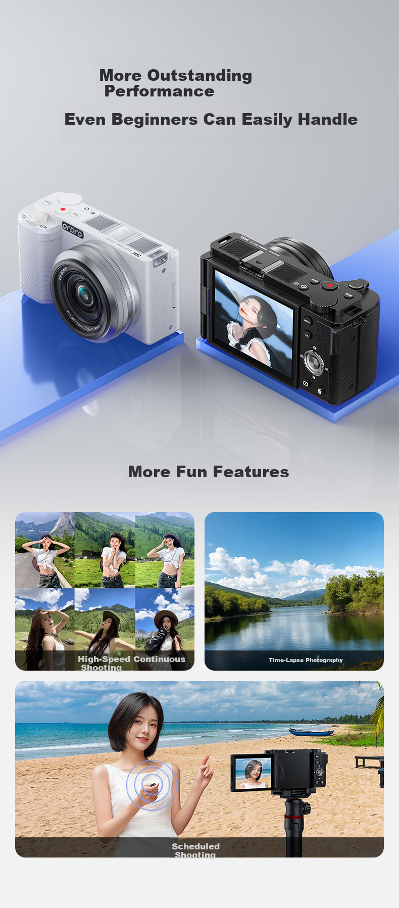 ORDRO 5K Optical Zoom Digital Camera with Intelligent Beauty CCD, Mirrorless Camera for Live Streaming, Vlog, Entry-Level Precise Focus, Student Video Recording, DSLR Camera, Compact And Portable 28