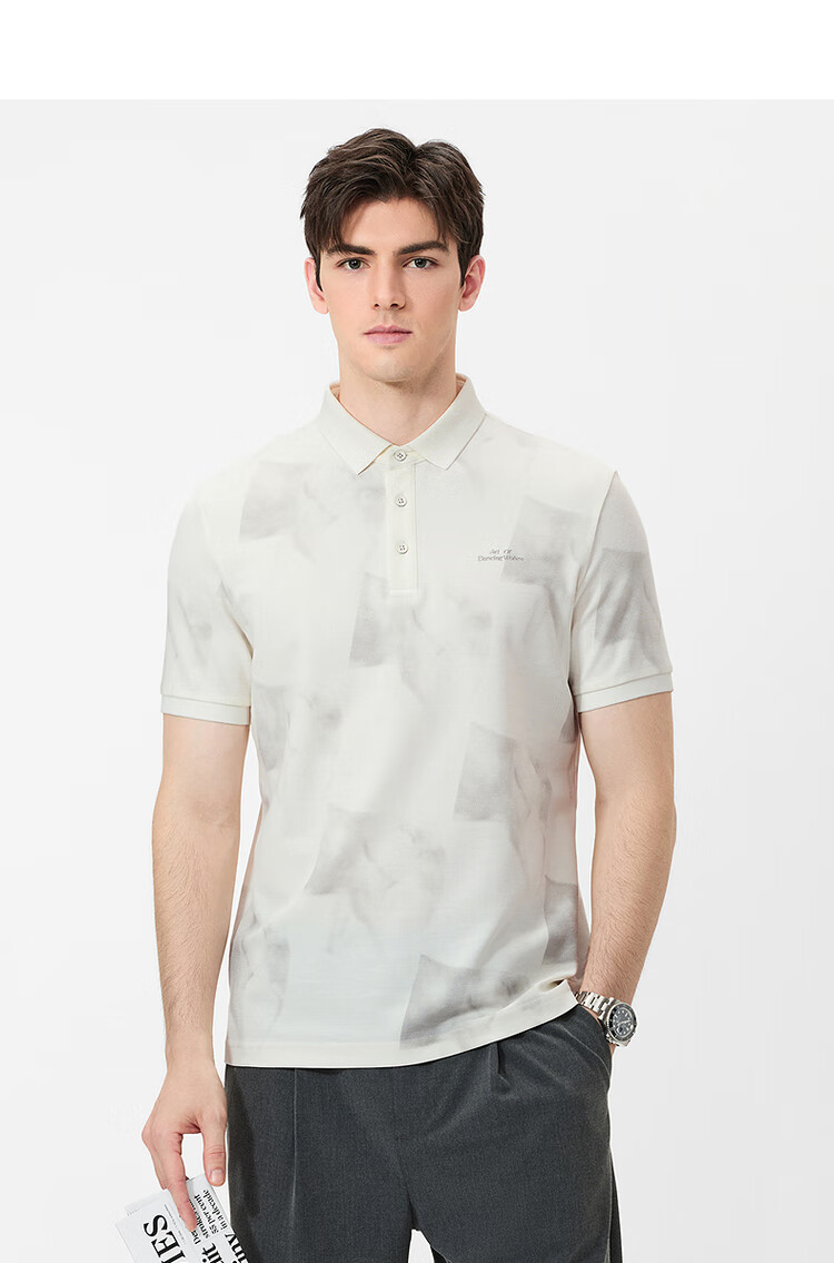 DANCING WOLVES [7A Antibacterial 2A Anti-Mite] Cool Breathable Summer Full-Print Men's Short-Sleeve POLO 801 Off-White XL(180) 13