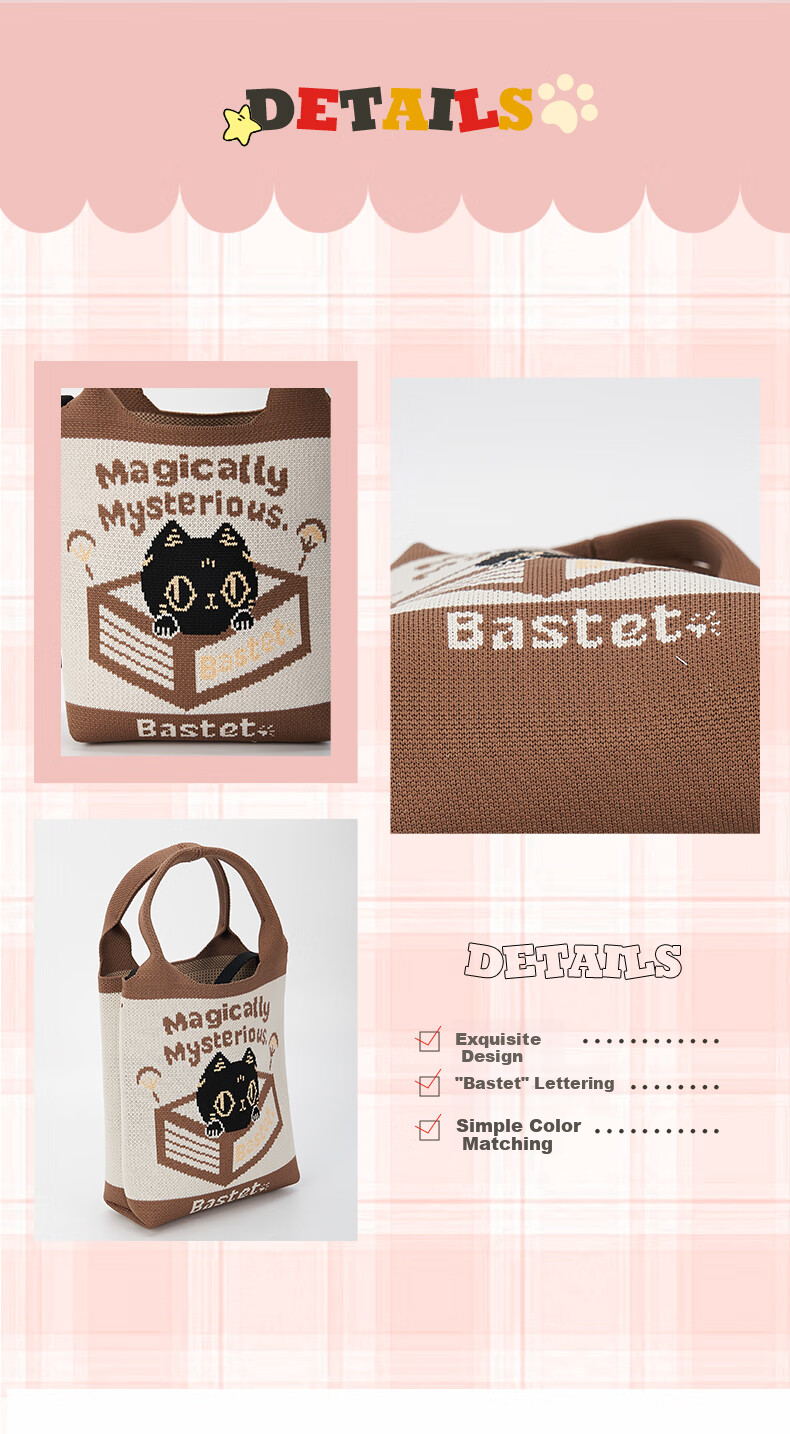Dayingbowuguan Baste Series Cute Cat Knitted Bag, Women's Handbag, Jacquard Shoulder Bag, Birthday Gift for Girls 6
