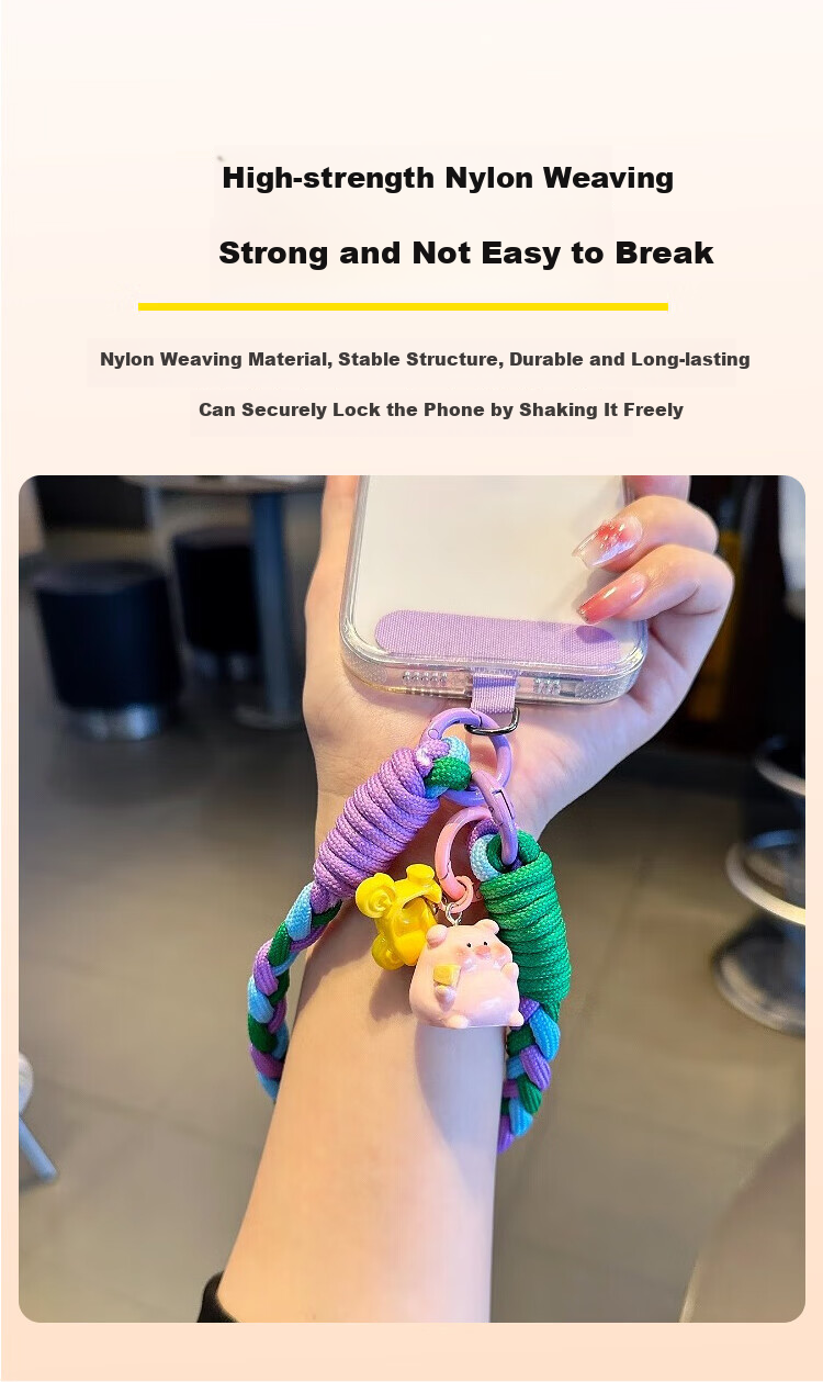 BZBC Phone Strap, Wrist Short Phone Chain, Phone Case Anti-Loss Cord, Thickened Nylon Handmade Three-Strand Braided Thickened Phone Cord Anti-Loss Chain [Pink Yellow Purple] 4