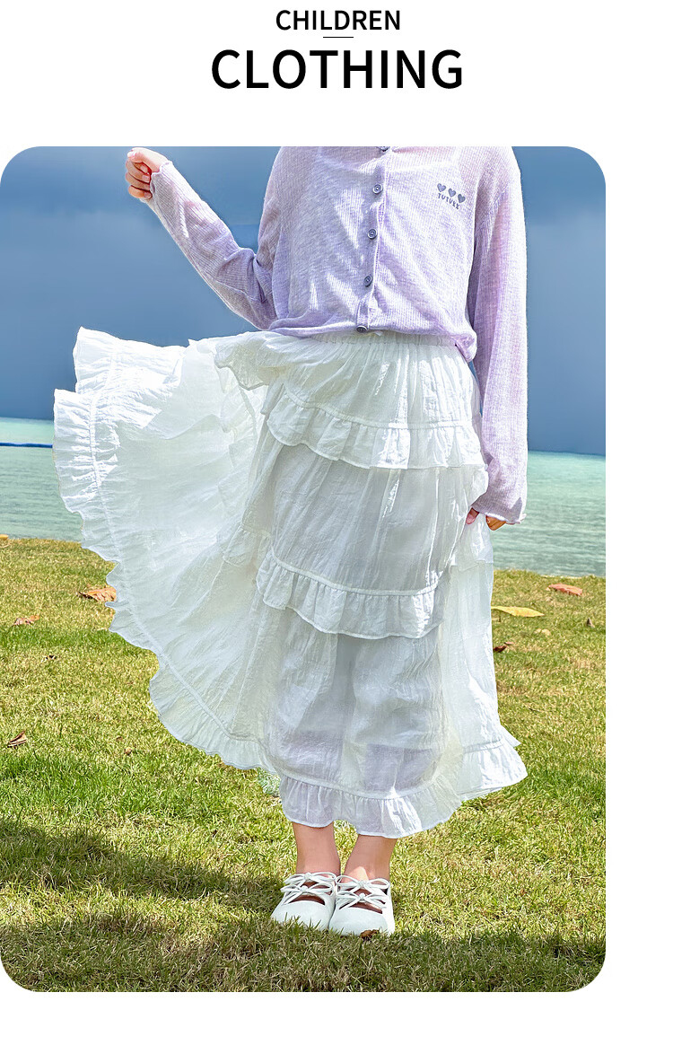 Tutuxiaoxiang Girls' A-Line Skirt, Children's High-Waisted Slimming Skirt, Stylish Puffy Skirt, White, Size 110, Height about 110cm 28