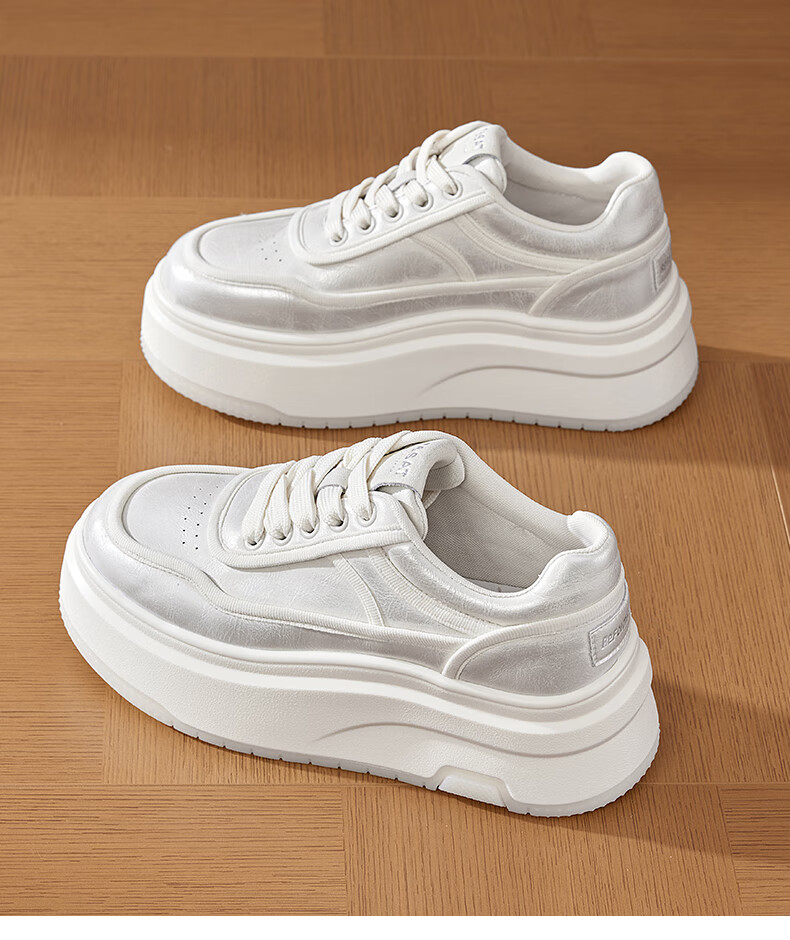St&Sat Thick-Soled White Sneakers for Women, 2026 New Summer Style, Height-Increasing for Petite Figures, Fashionable Versatile Casual Skateboard Shoes, Lightweight Athletic Shoes 12