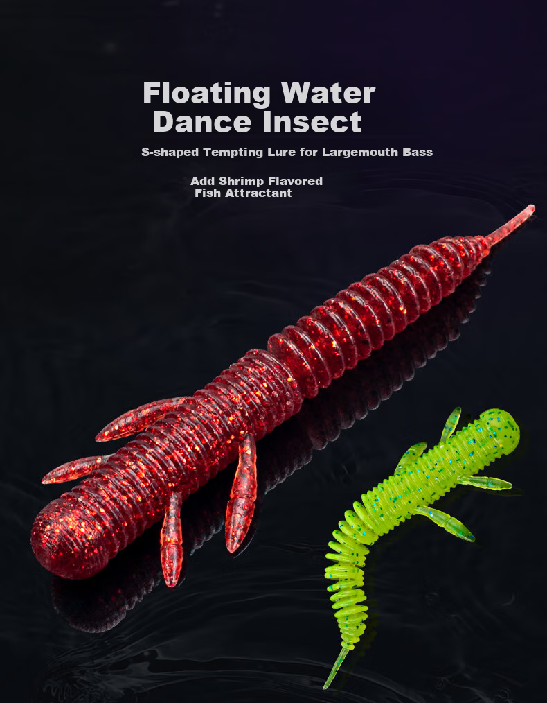 Guowangluya Soft Fishing Bait, Floating Real Dance Worm, Tail Black Pit Bottom Fishing, Largemouth Bass And Mandarin Fish Soft Worm, 60mm-03 Fluorescent 1