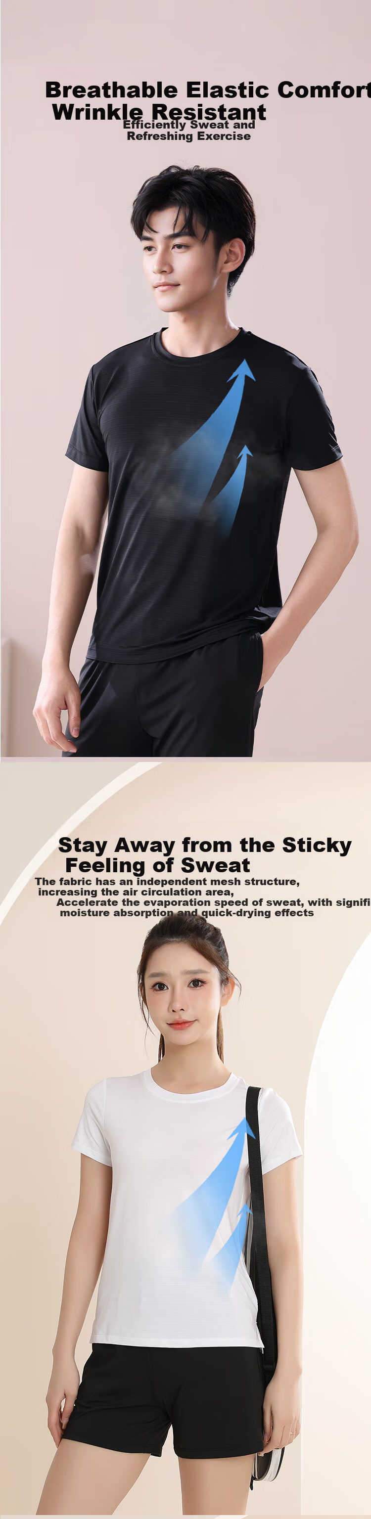 FANDIMU Sports T-Shirt for Men And Women, Breathable Quick-Dry Training Fitness Running Wear, Couple Style Short-Sleeve Round Neck Shirt, Black Men's XL 4