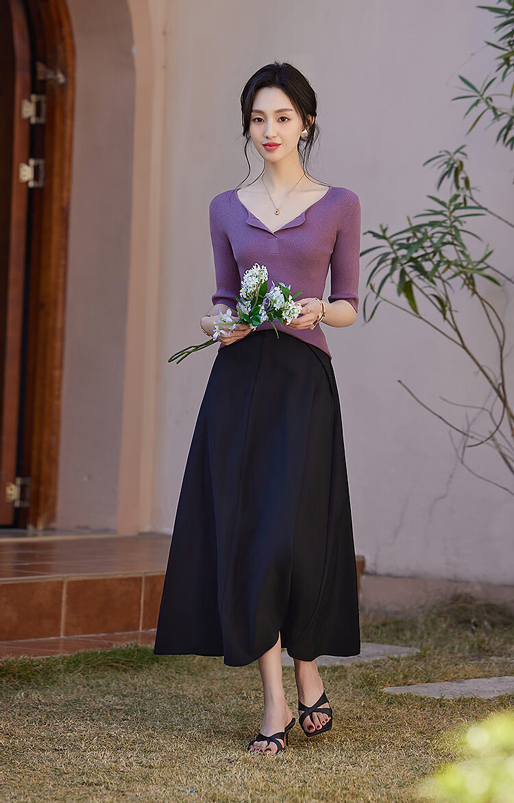 Dme [Ziteng Garden] Spring And Autumn Wool Blend Sweater, V-Neck Round Neck Cable Knit Sweater, Elegant Women's Top 10